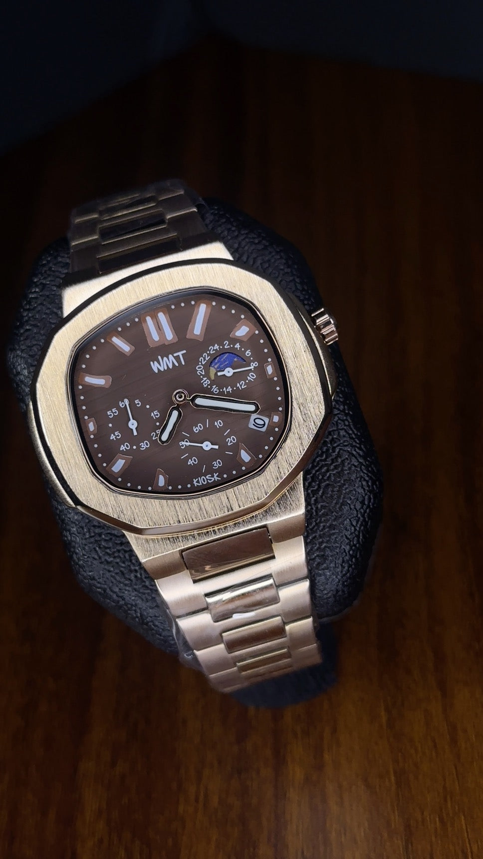 Kiosk Paris Rose Gold Chronograph Watch – Unshaped Square Dial Stainless Steel