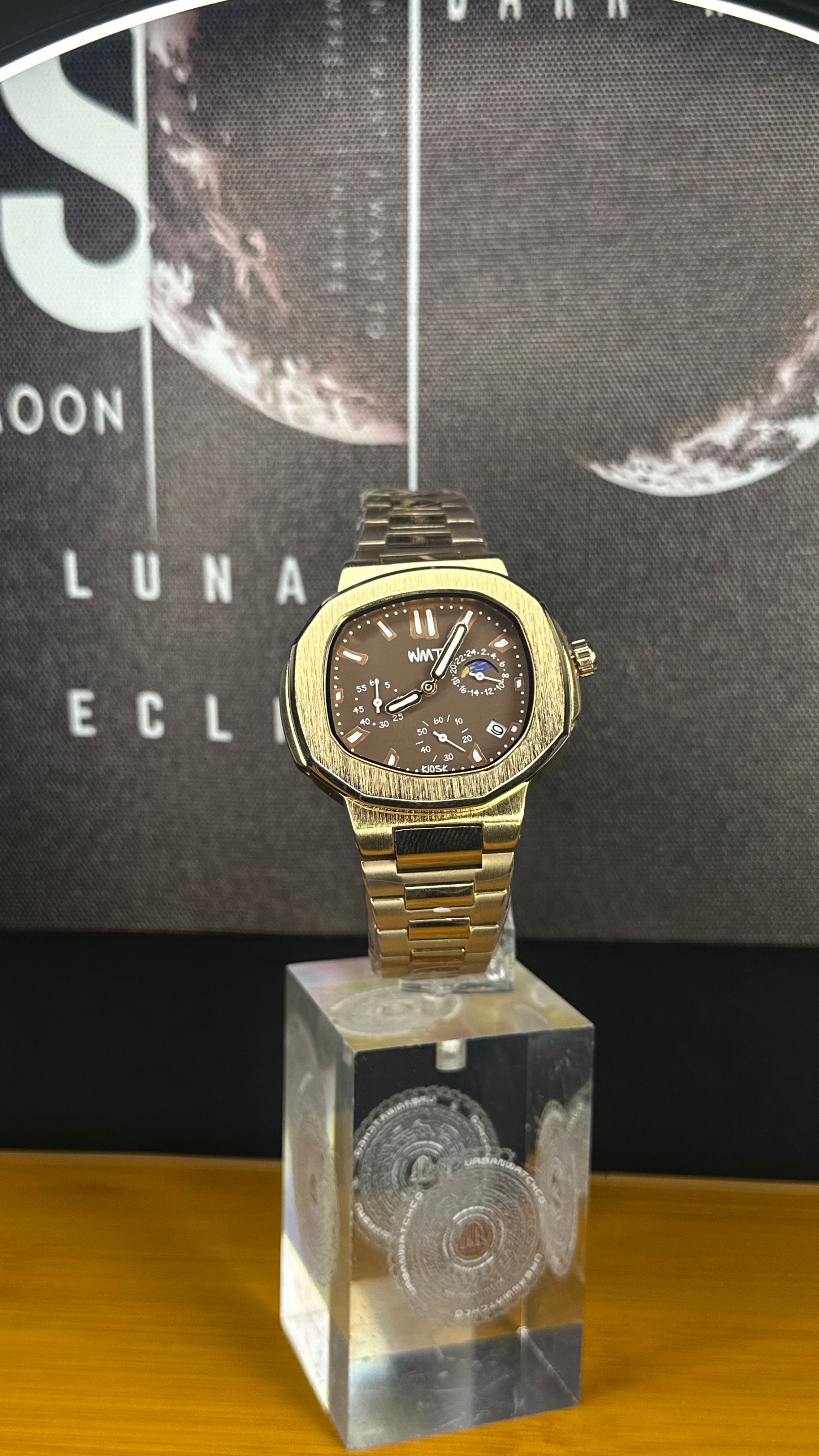 Kiosk Paris Rose Gold Chronograph Watch – Unshaped Square Dial Stainless Steel