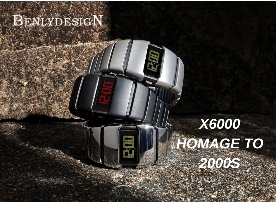 BENLYDESIGN Unique Metal Watches Retro-futuristic Watches For Men Punk Style Fashion Electronic Trendy Stylish Y2K Watches X6000