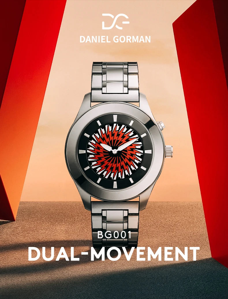 Men's Quartz Watch with Dynamic Animated Flame Display Millennium Retro Creative Futuristic Wristwatch with Stainless Steel Band