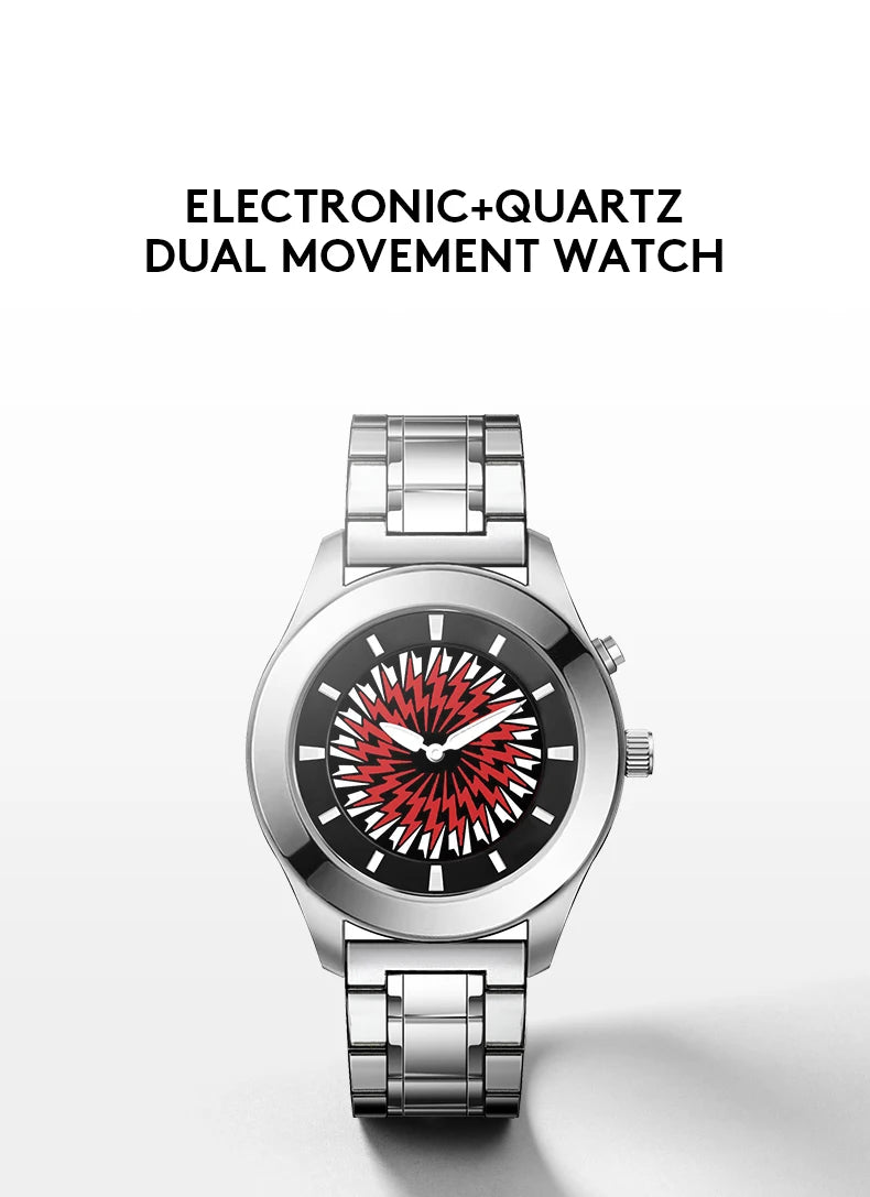 Men's Quartz Watch with Dynamic Animated Flame Display Millennium Retro Creative Futuristic Wristwatch with Stainless Steel Band