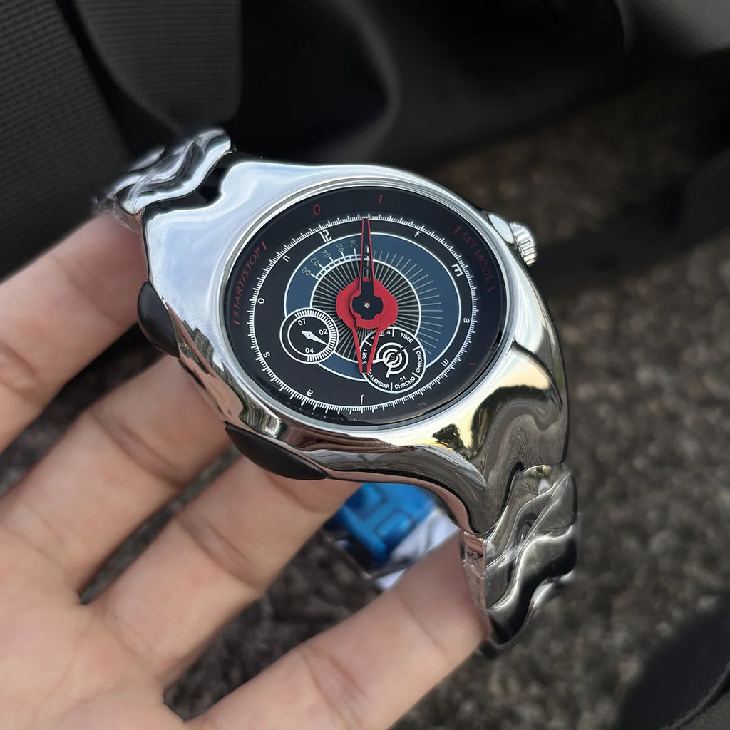 Alien Retro Twisted Case Y2k Quartz Watch Mens Silver Dial Oval Ellipse Special Fashion Unique Design Steel Men Watch AAA Clock