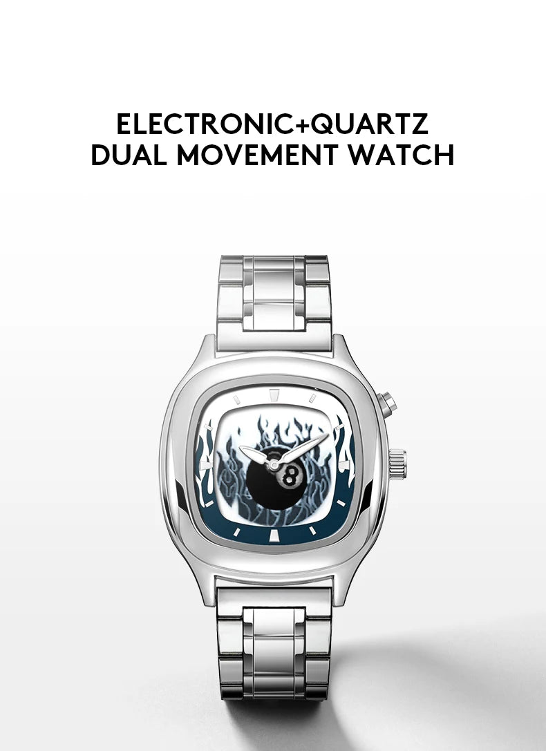 Retro Millennium Watch for Men with Dynamic Flame Dial Unique Creative Quartz Wristwatch with Stainless Steel Strap Square Case