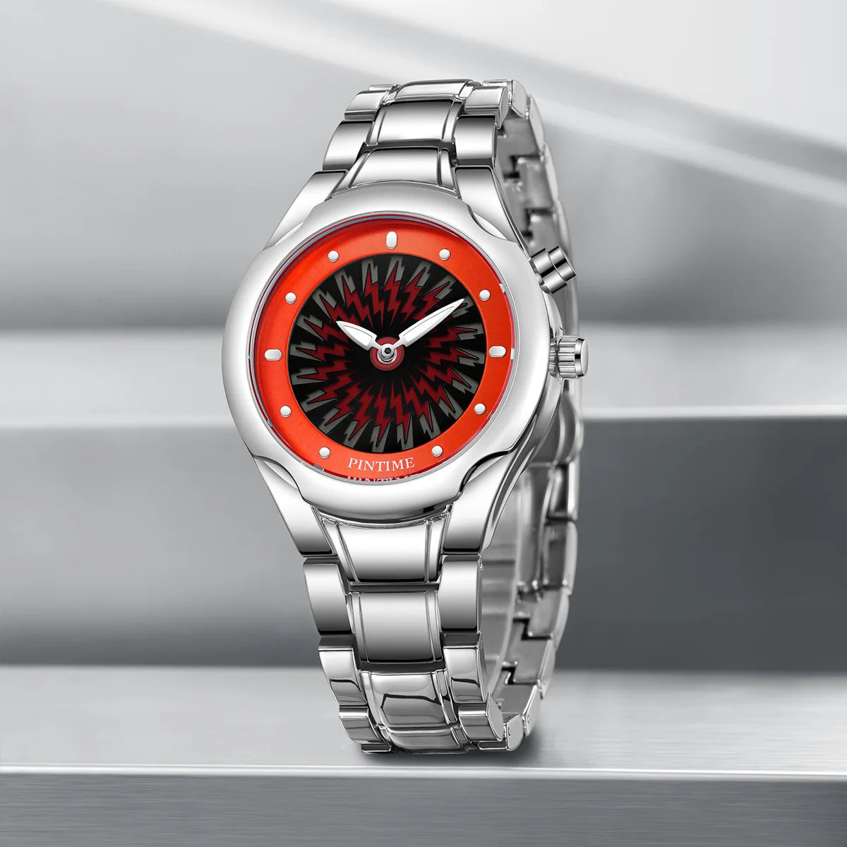 Men's Y2K Alien Quartz Watch Red Pointer Dual Display Stainless Steel Business Watch Dynamic Design AAA Clock