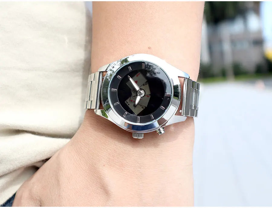 Men's Quartz Watch with Dynamic Animated Flame Display Millennium Retro Creative Futuristic Wristwatch with Stainless Steel Band