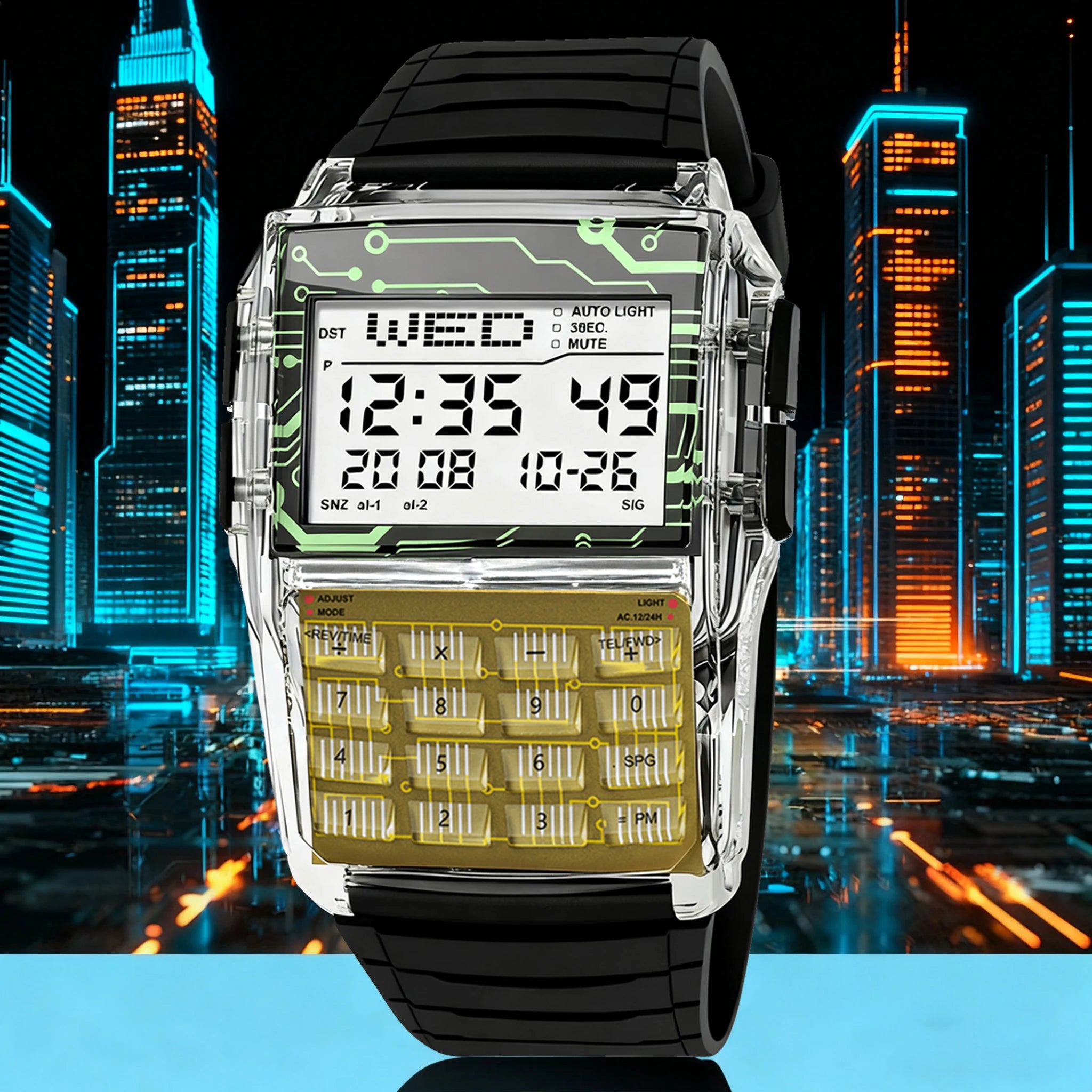 Transparent Case Plastic Watch Men Multifunction Calculator Watch Luminous LED Watch Top Luxury Men Watch Computer Style