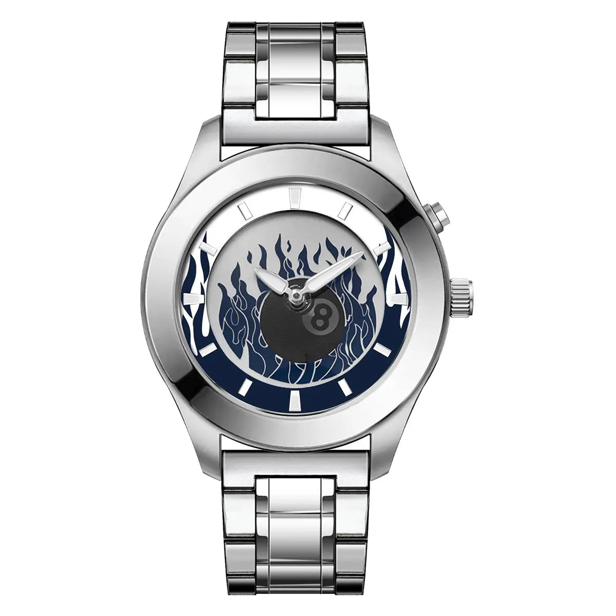 Men's Quartz Watch with Dynamic Animated Flame Display Millennium Retro Creative Futuristic Wristwatch with Stainless Steel Band