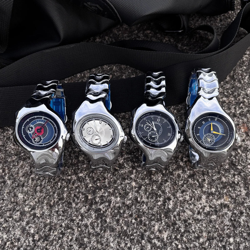 Alien Retro Twisted Case Y2k Quartz Watch Mens Silver Dial Oval Ellipse Special Fashion Unique Design Steel Men Watch AAA Clock