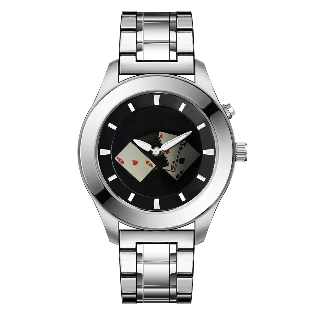 Men's Quartz Watch with Dynamic Animated Flame Display Millennium Retro Creative Futuristic Wristwatch with Stainless Steel Band