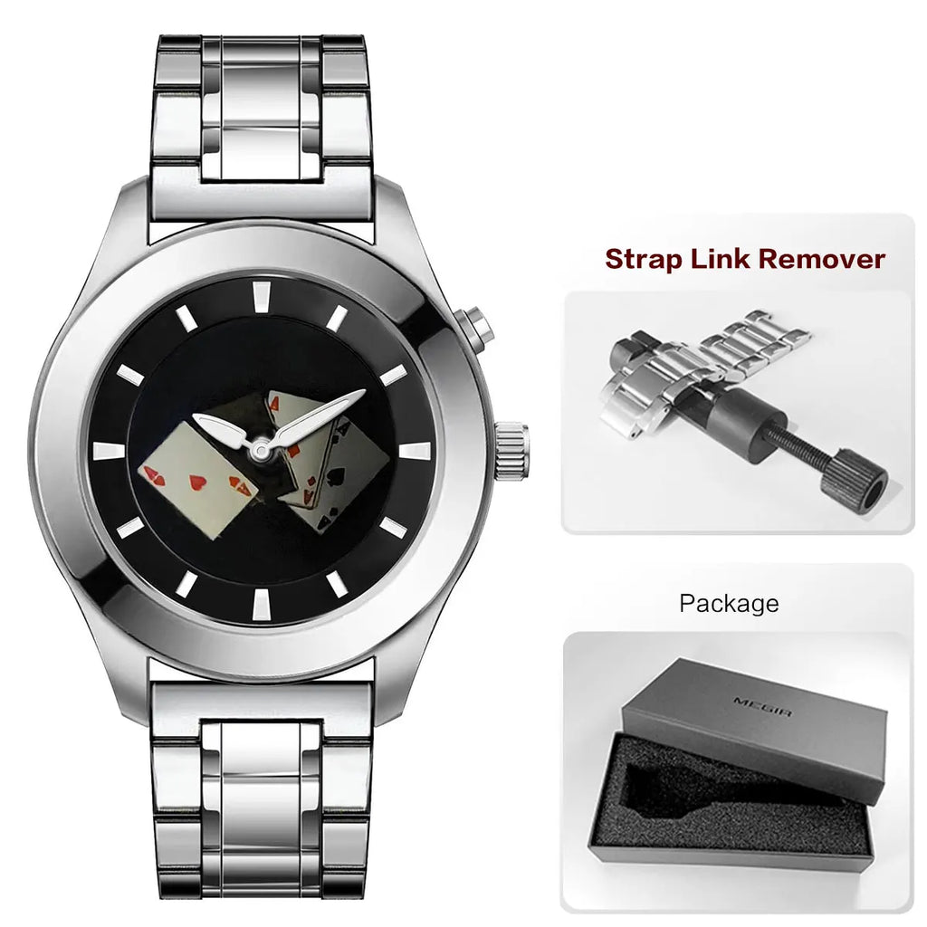 Men's Quartz Watch with Dynamic Animated Flame Display Millennium Retro Creative Futuristic Wristwatch with Stainless Steel Band