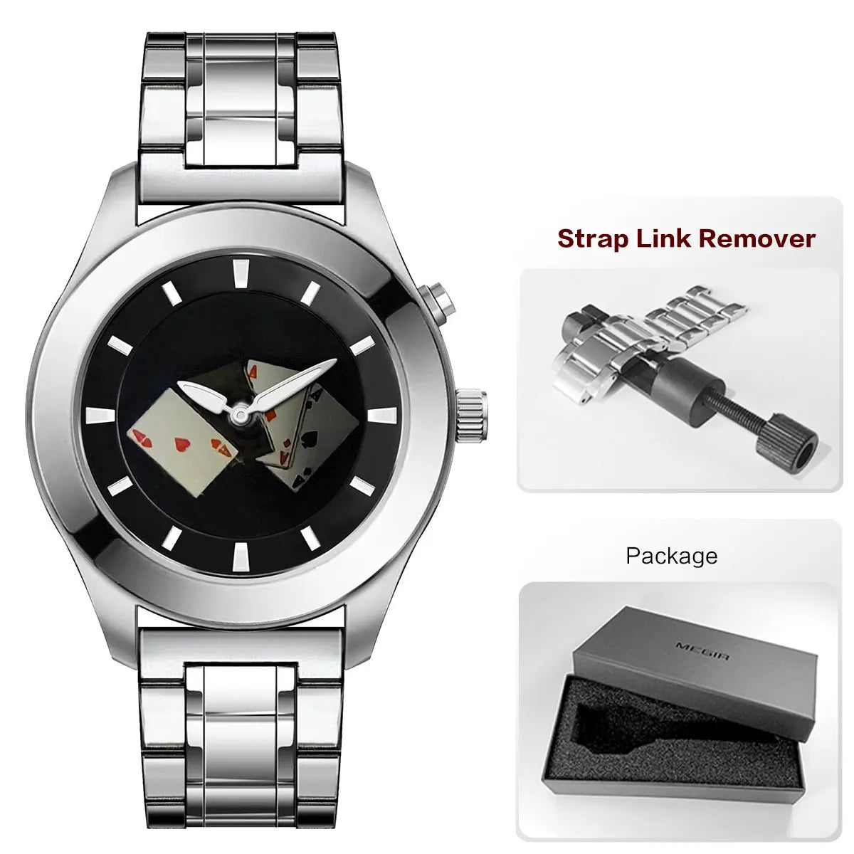 Men's Quartz Watch with Dynamic Animated Flame Display Millennium Retro Creative Futuristic Wristwatch with Stainless Steel Band