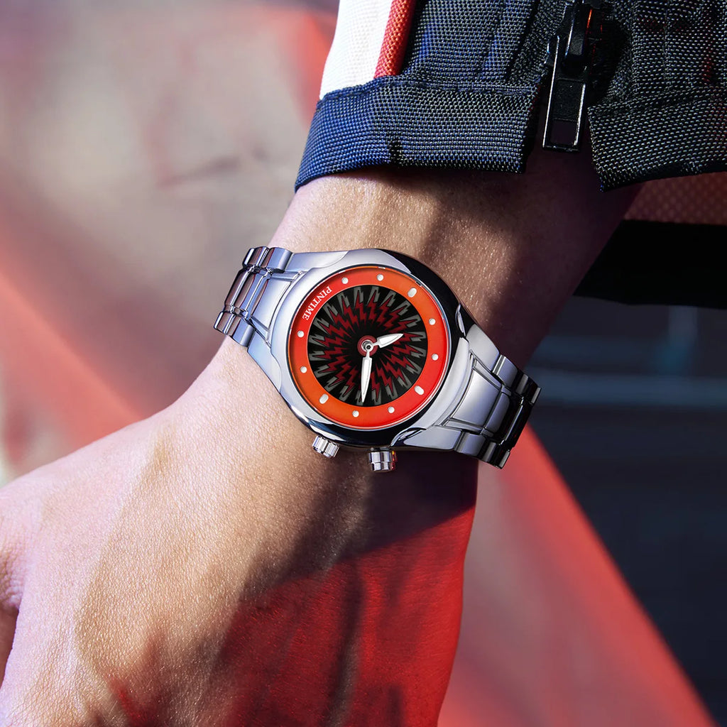 Men's Y2K Alien Quartz Watch Red Pointer Dual Display Stainless Steel Business Watch Dynamic Design AAA Clock