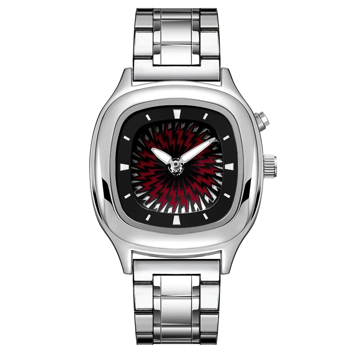 Retro Millennium Watch for Men with Dynamic Flame Dial Unique Creative Quartz Wristwatch with Stainless Steel Strap Square Case