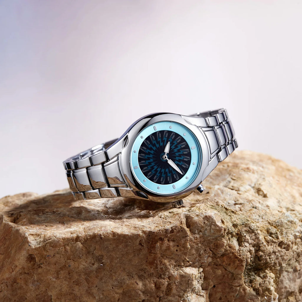 Men's Y2K Alien Quartz Watch Red Pointer Dual Display Stainless Steel Business Watch Dynamic Design AAA Clock