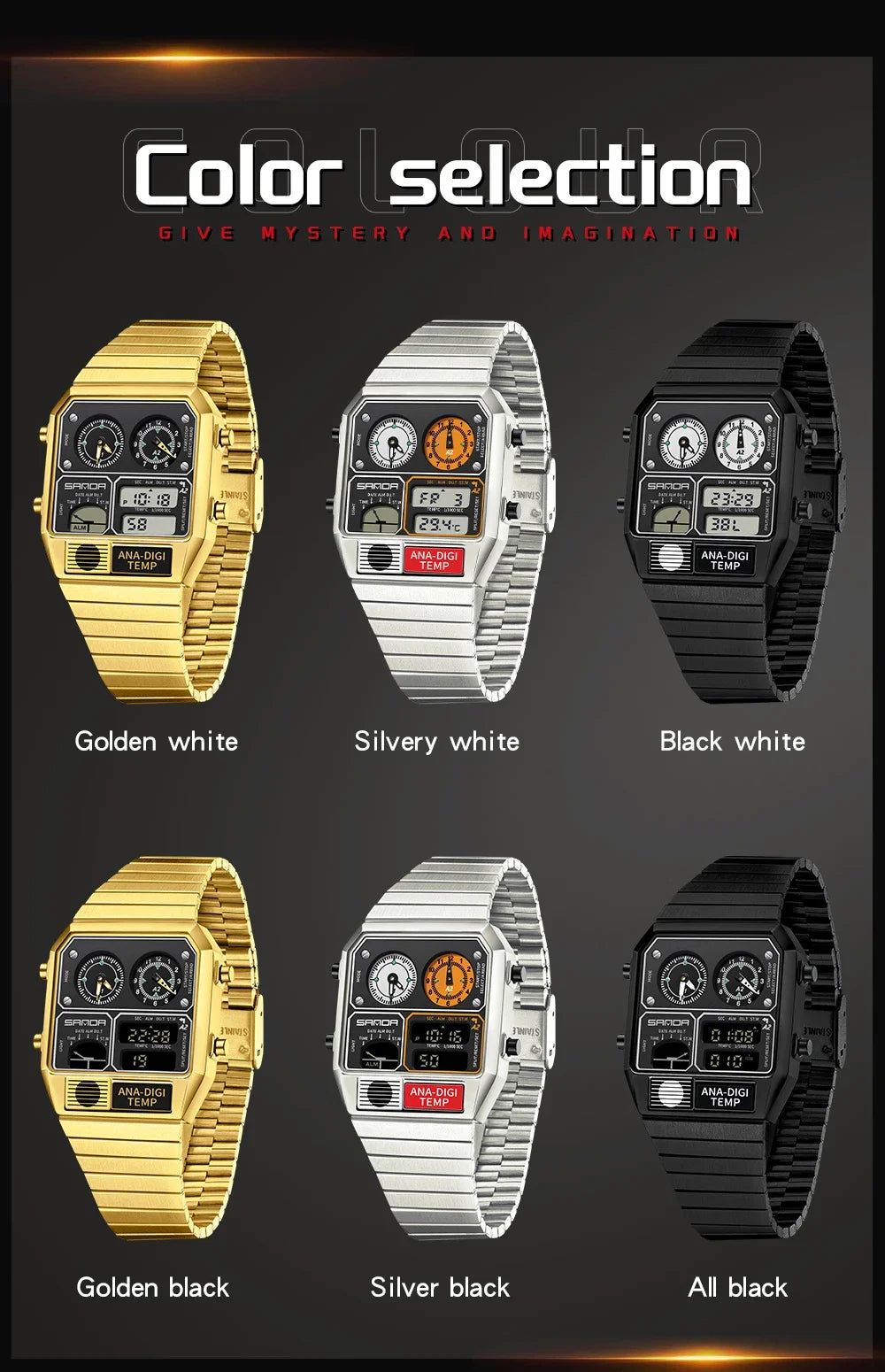 SANDA 3192 Hot-selling LED Electronic Square Men's Youth Casual Multi-function Thermometer Stopwatch Chronograph Men’s Watch