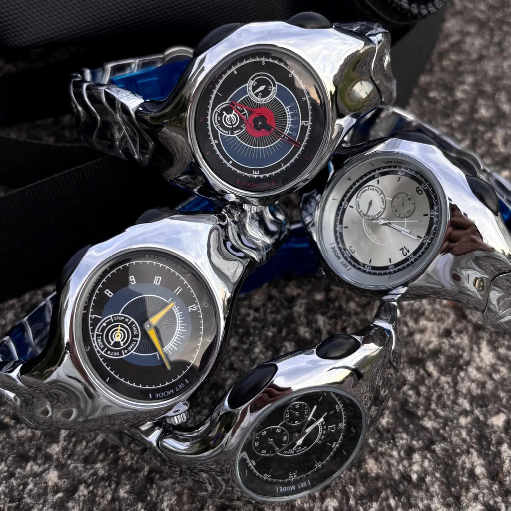 Alien Retro Twisted Case Y2k Quartz Watch Mens Silver Dial Oval Ellipse Special Fashion Unique Design Steel Men Watch AAA Clock