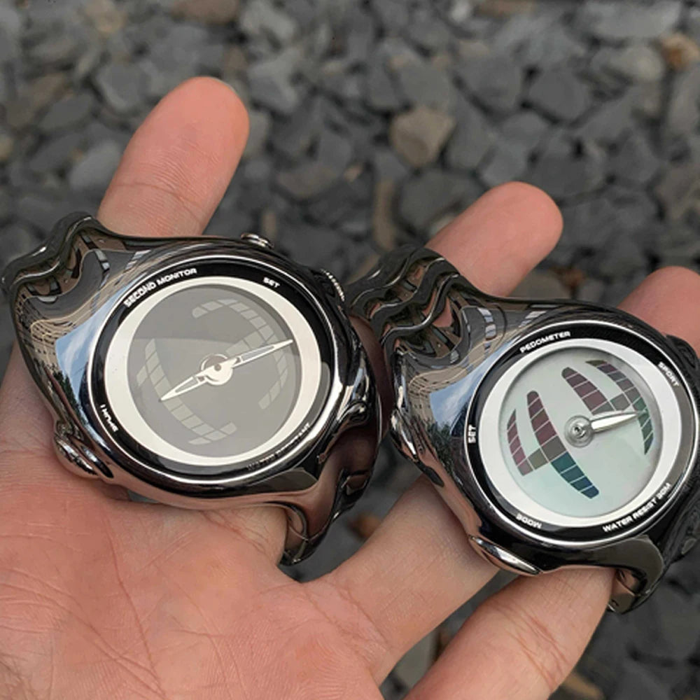 Distortion Trendy Watches GL570 Y2K Retro Digital Watch for Men BigTic Style Titanium Alloy Polished Electronic Watches for Man