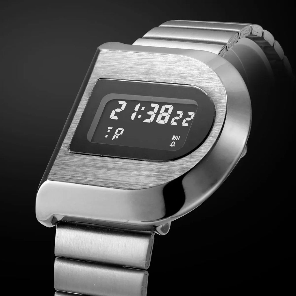 Fashion Unisex Digital Electronic Watch with Stopwatch Backlight Alarm Week Date Stainless Steel Band Wristwatch for Couple 0321