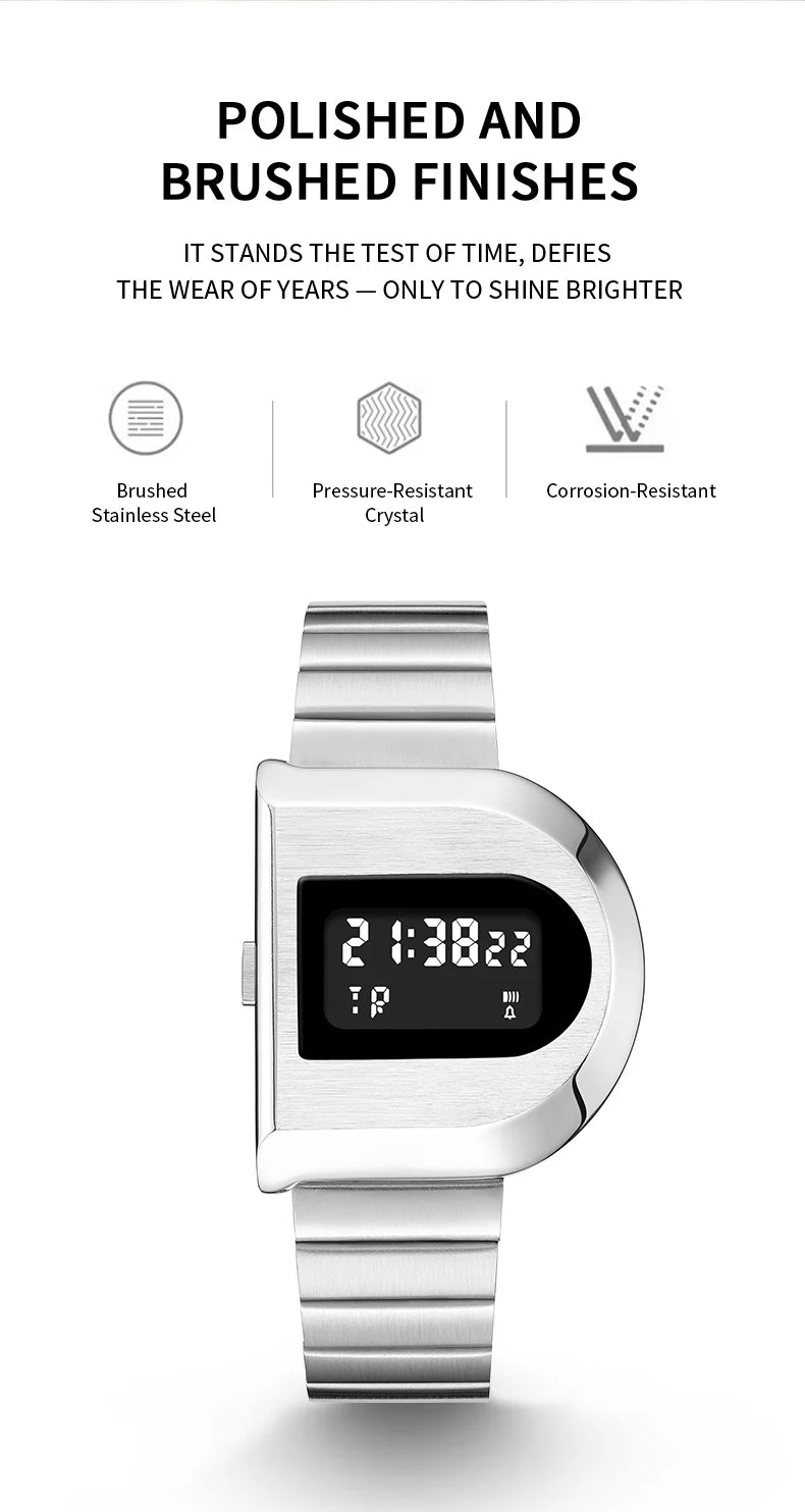 Fashion Unisex Digital Electronic Watch with Stopwatch Backlight Alarm Week Date Stainless Steel Band Wristwatch for Couple 0321