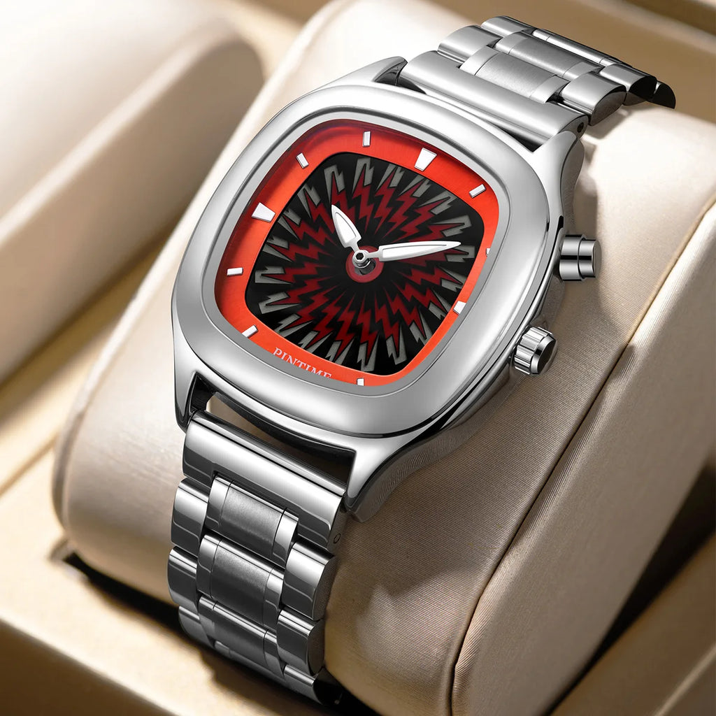 Men's Y2K Alien Quartz Watch Red Pointer Dual Display Stainless Steel Business Watch Dynamic Design AAA Clock