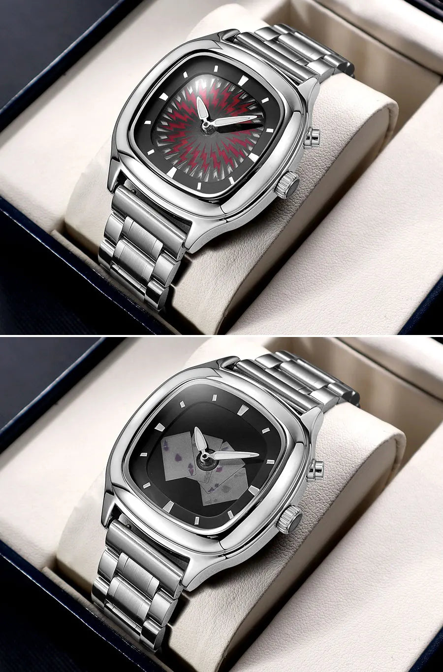 Retro Millennium Watch for Men with Dynamic Flame Dial Unique Creative Quartz Wristwatch with Stainless Steel Strap Square Case