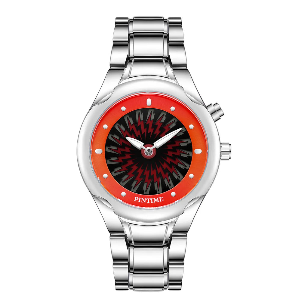 Men's Y2K Alien Quartz Watch Red Pointer Dual Display Stainless Steel Business Watch Dynamic Design AAA Clock