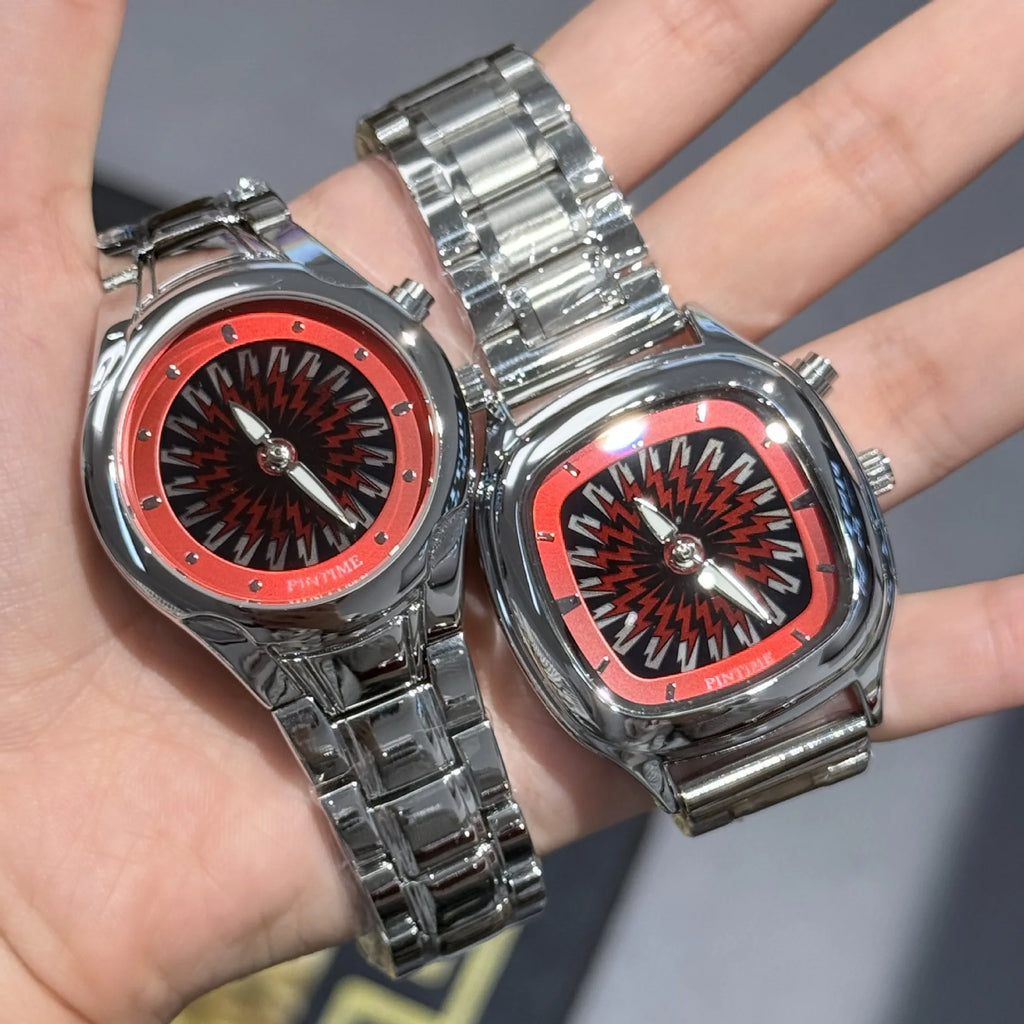 Men's Y2K Alien Quartz Watch Red Pointer Dual Display Stainless Steel Business Watch Dynamic Design AAA Clock