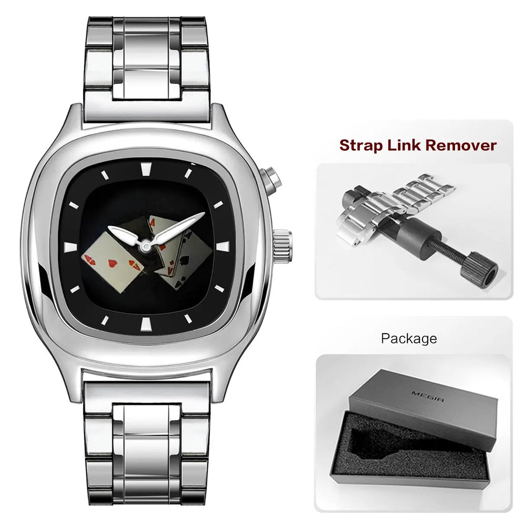 Retro Millennium Watch for Men with Dynamic Flame Dial Unique Creative Quartz Wristwatch with Stainless Steel Strap Square Case