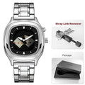 Retro Millennium Watch for Men with Dynamic Flame Dial Unique Creative Quartz Wristwatch with Stainless Steel Strap Square Case
