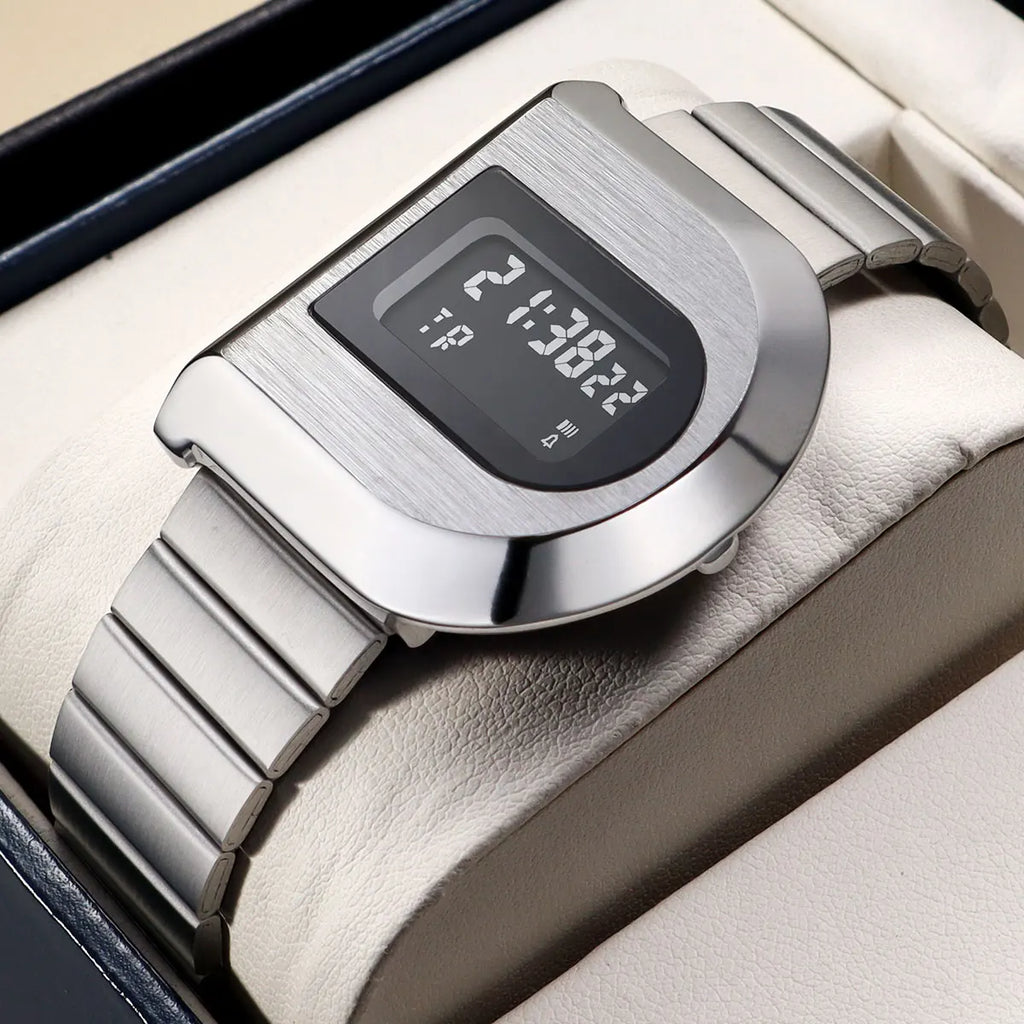 Fashion Unisex Digital Electronic Watch with Stopwatch Backlight Alarm Week Date Stainless Steel Band Wristwatch for Couple 0321