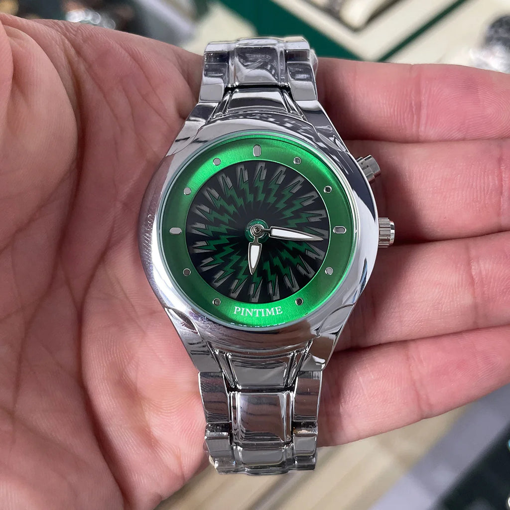 Men's Y2K Alien Quartz Watch Red Pointer Dual Display Stainless Steel Business Watch Dynamic Design AAA Clock