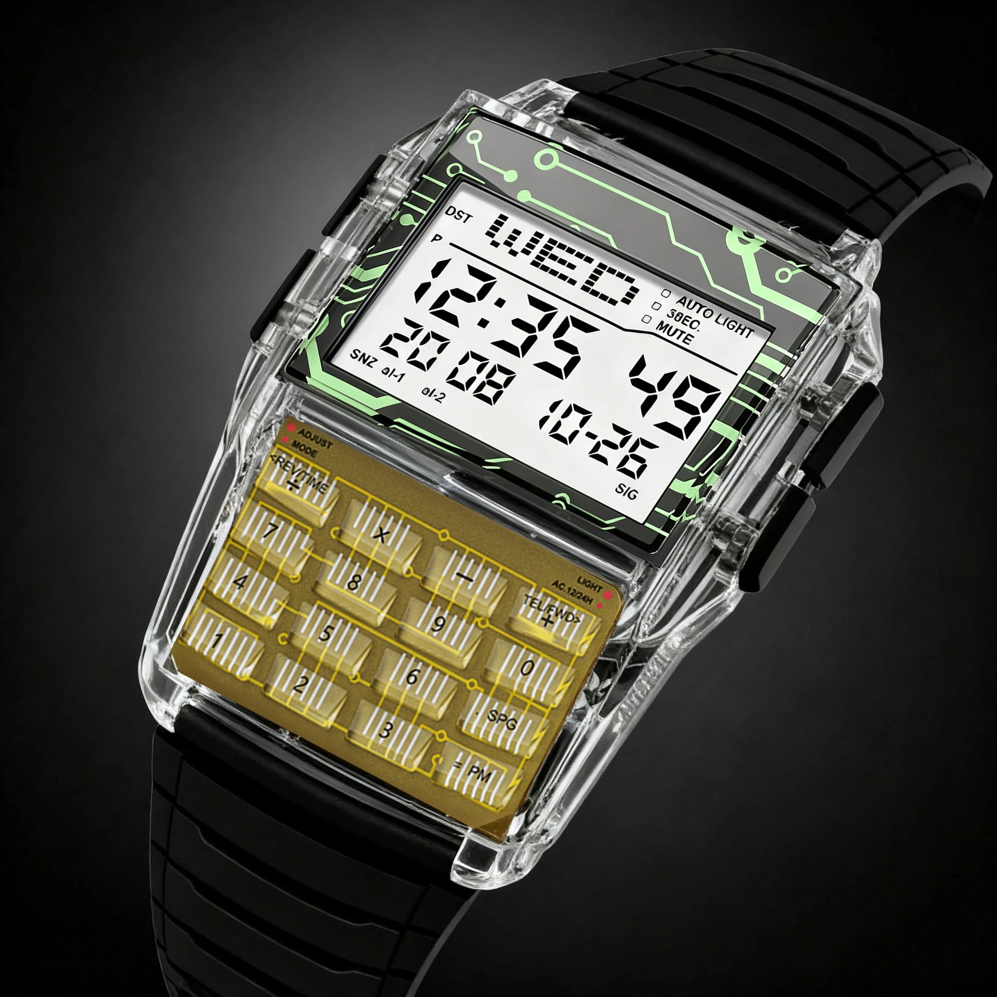 Transparent Case Plastic Watch Men Multifunction Calculator Watch Luminous LED Watch Top Luxury Men Watch Computer Style