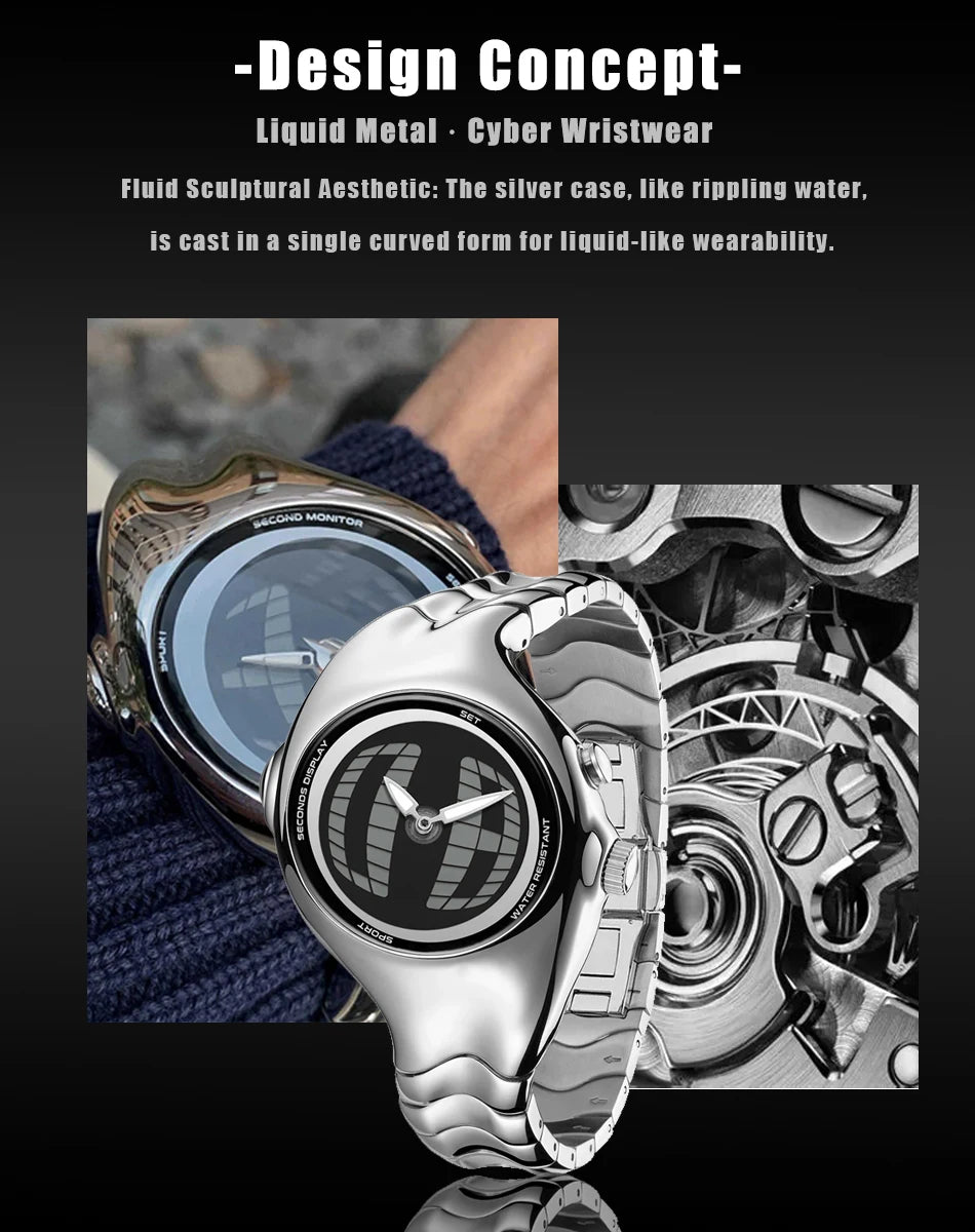 Distortion Trendy Watches GL570 Y2K Retro Digital Watch for Men BigTic Style Titanium Alloy Polished Electronic Watches for Man