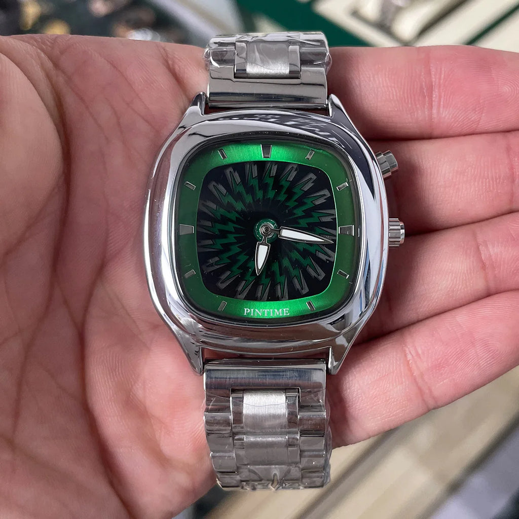 Men's Y2K Alien Quartz Watch Red Pointer Dual Display Stainless Steel Business Watch Dynamic Design AAA Clock