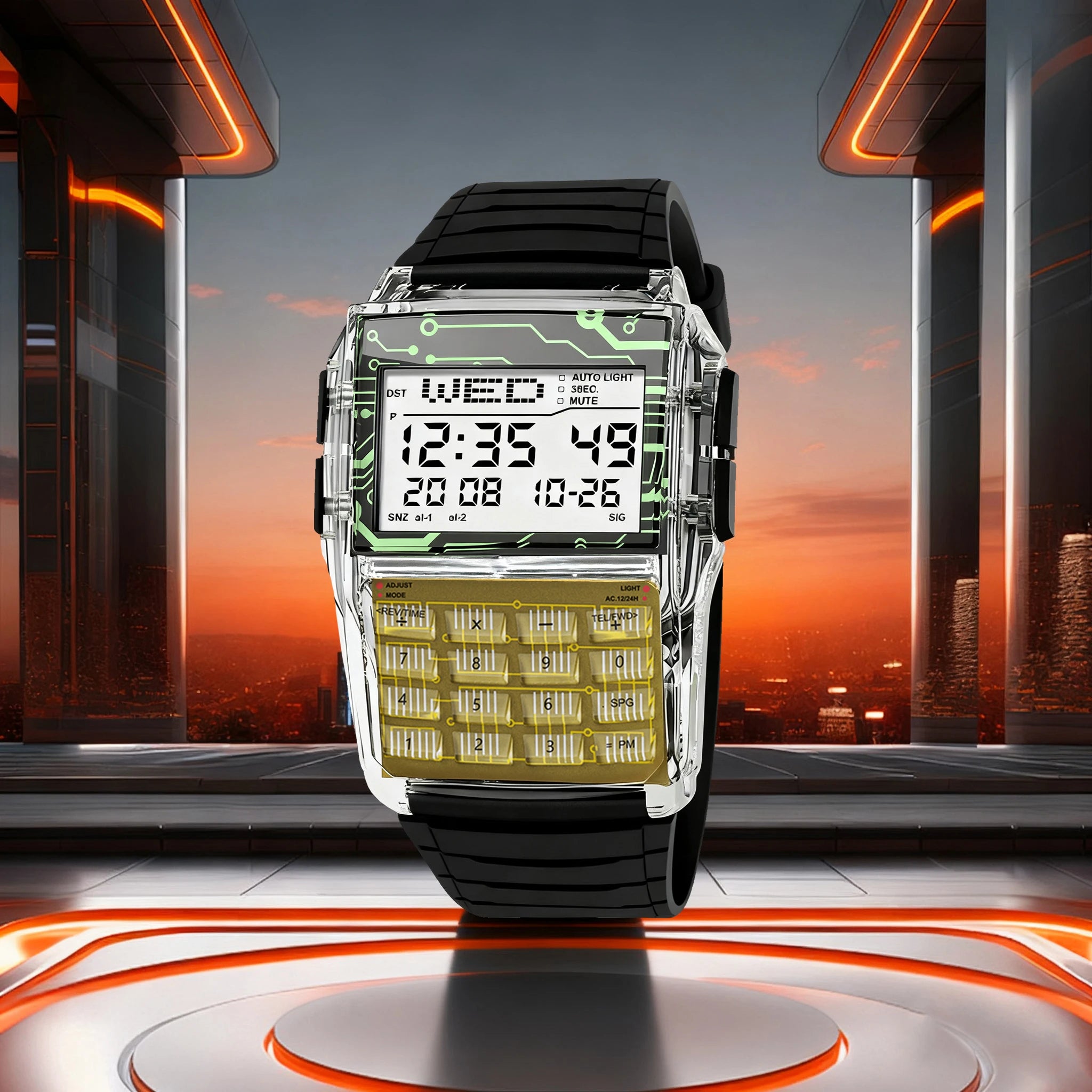 Transparent Case Plastic Watch Men Multifunction Calculator Watch Luminous LED Watch Top Luxury Men Watch Computer Style