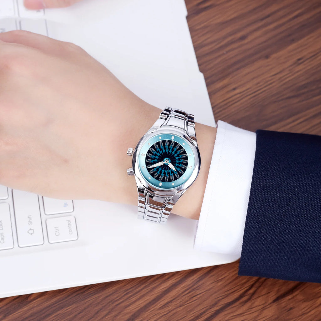 Men's Y2K Alien Quartz Watch Red Pointer Dual Display Stainless Steel Business Watch Dynamic Design AAA Clock