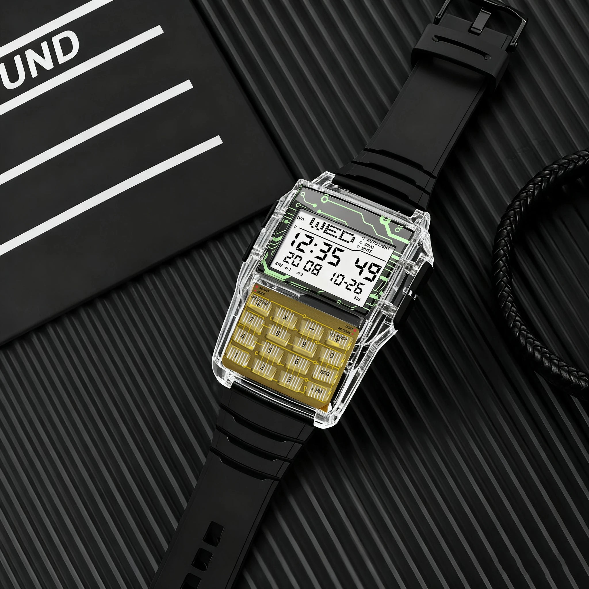 Transparent Case Plastic Watch Men Multifunction Calculator Watch Luminous LED Watch Top Luxury Men Watch Computer Style