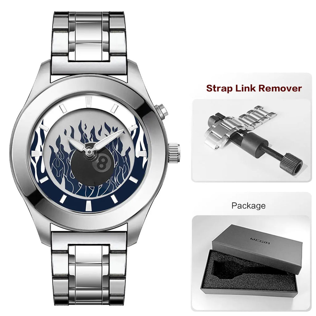 Men's Quartz Watch with Dynamic Animated Flame Display Millennium Retro Creative Futuristic Wristwatch with Stainless Steel Band