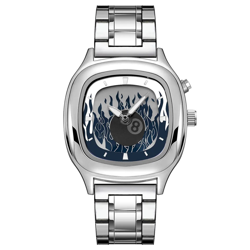 Retro Millennium Watch for Men with Dynamic Flame Dial Unique Creative Quartz Wristwatch with Stainless Steel Strap Square Case