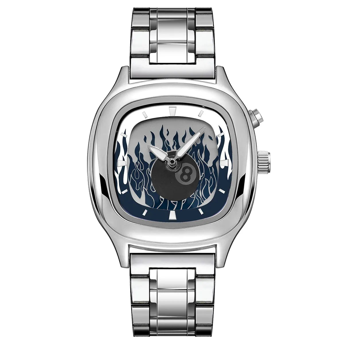 Retro Millennium Watch for Men with Dynamic Flame Dial Unique Creative Quartz Wristwatch with Stainless Steel Strap Square Case