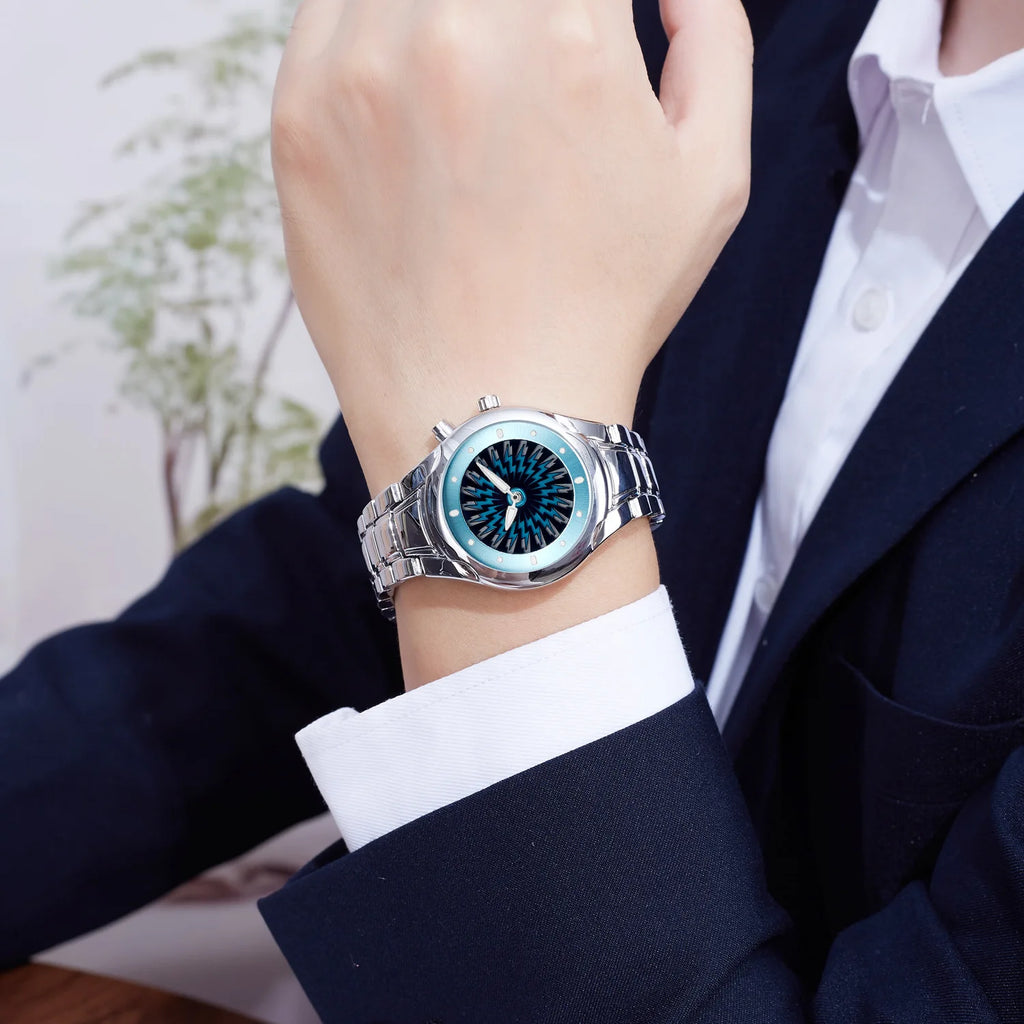 Men's Y2K Alien Quartz Watch Red Pointer Dual Display Stainless Steel Business Watch Dynamic Design AAA Clock