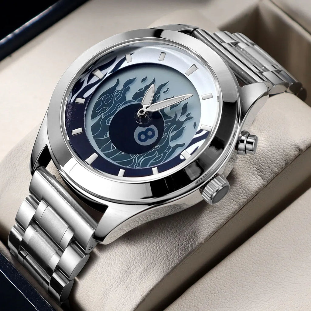 Men's Quartz Watch with Dynamic Animated Flame Display Millennium Retro Creative Futuristic Wristwatch with Stainless Steel Band