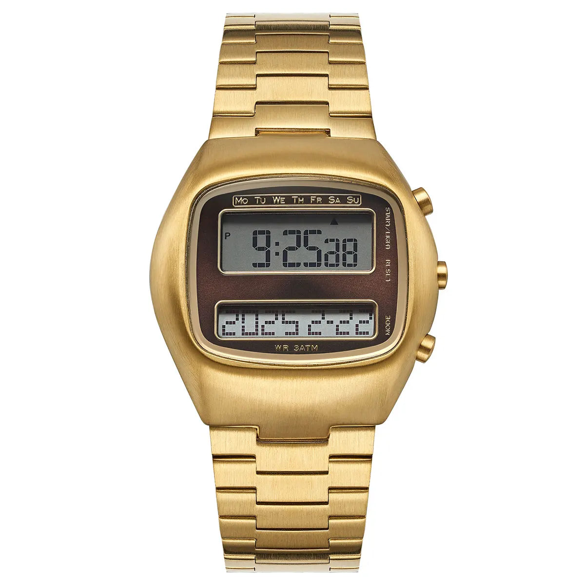 Dual-Display Retro Digital Men's Watch with Backlight Year Month Date Week Display Stainless Steel Strap Unisex Wristwatch