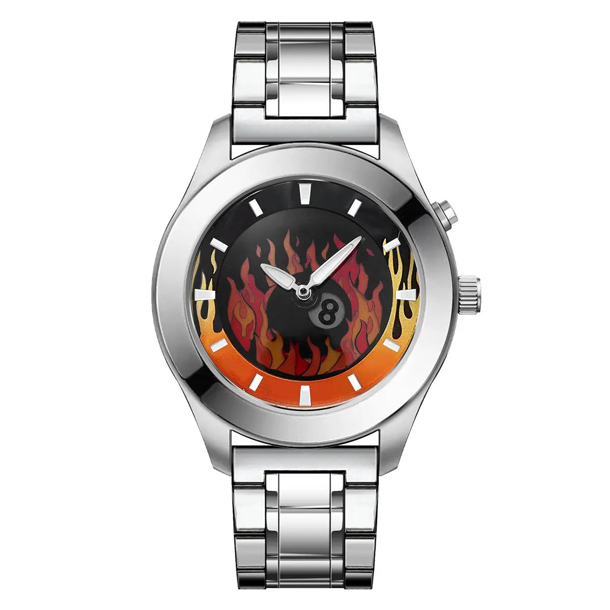 Men's Quartz Watch with Dynamic Animated Flame Display Millennium Retro Creative Futuristic Wristwatch with Stainless Steel Band