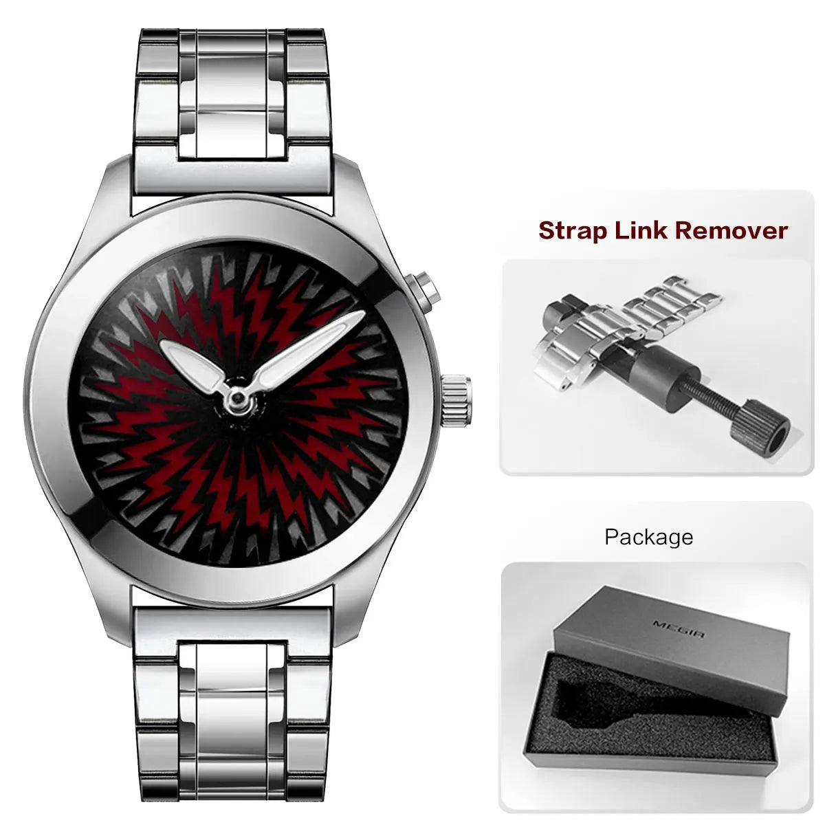 Men's Quartz Watch with Dynamic Animated Flame Display Millennium Retro Creative Futuristic Wristwatch with Stainless Steel Band