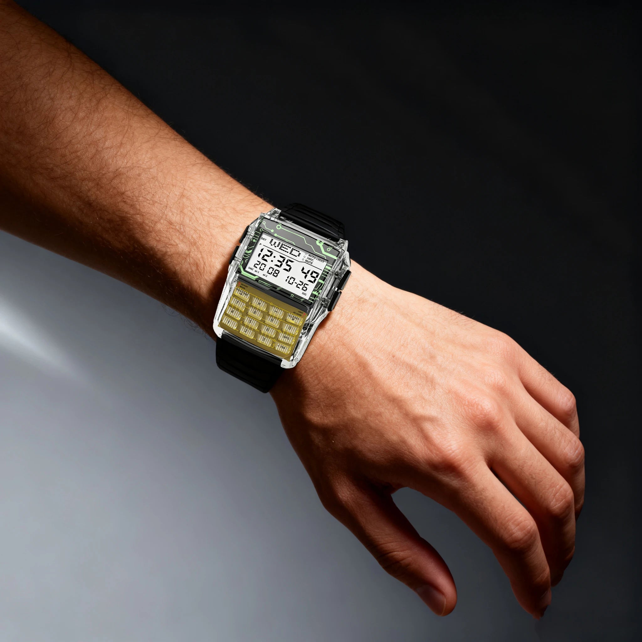 Transparent Case Plastic Watch Men Multifunction Calculator Watch Luminous LED Watch Top Luxury Men Watch Computer Style