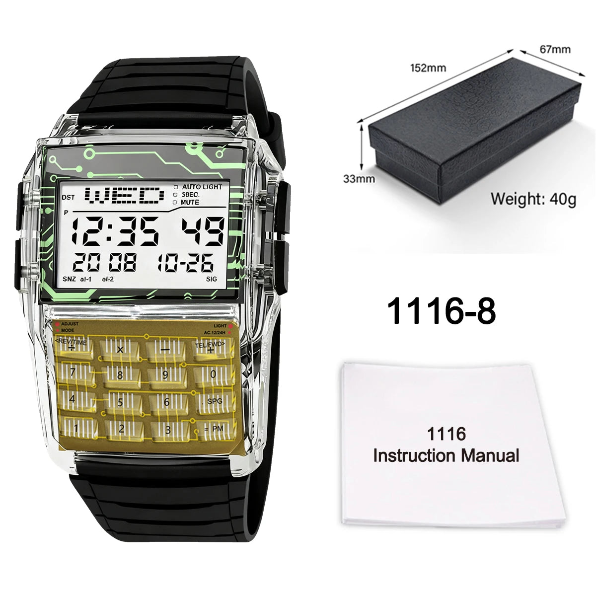 Transparent Case Plastic Watch Men Multifunction Calculator Watch Luminous LED Watch Top Luxury Men Watch Computer Style