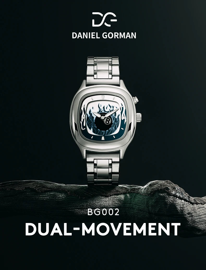 Retro Millennium Watch for Men with Dynamic Flame Dial Unique Creative Quartz Wristwatch with Stainless Steel Strap Square Case