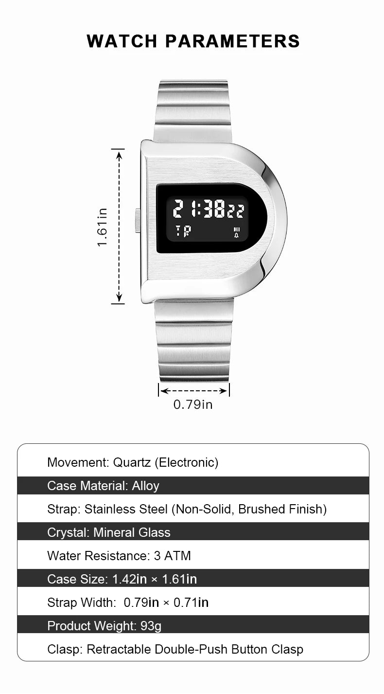 Fashion Unisex Digital Electronic Watch with Stopwatch Backlight Alarm Week Date Stainless Steel Band Wristwatch for Couple 0321