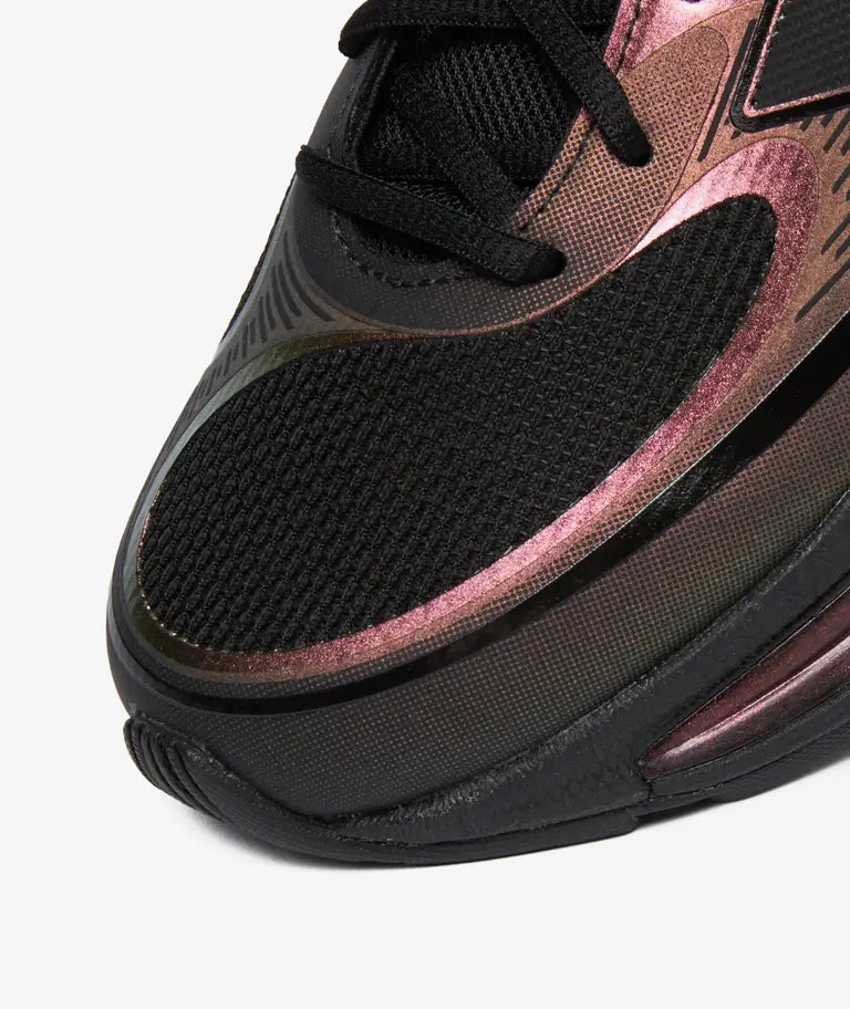 New Balance Abzorb 2000 in the Iridescent colorway (model U2000PPB) is a lifestyle sneaker featuring a black mesh upper with shimmering iridescent overlays and a five-pod cushioned sole unit.